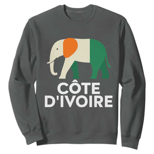 Proud Côte d'Ivoire Elephant Ivory Coast Flag Sweatshirt Ivorian Pride Retro Souvenir TS02 Dark Heather Print Your Wear