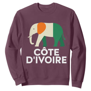 Proud Côte d'Ivoire Elephant Ivory Coast Flag Sweatshirt Ivorian Pride Retro Souvenir TS02 Maroon Print Your Wear