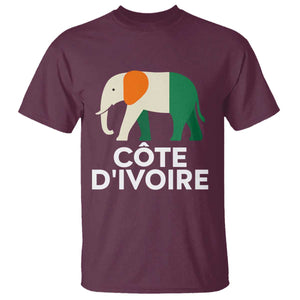 Proud Côte d'Ivoire Elephant Ivory Coast Flag T Shirt Ivorian Pride Retro Souvenir TS02 Maroon Print Your Wear
