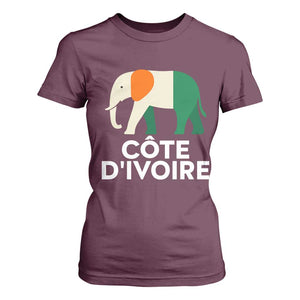 Proud Côte d'Ivoire Elephant Ivory Coast Flag T Shirt For Women Ivorian Pride Retro Souvenir TS02 Maroon Print Your Wear