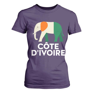 Proud Côte d'Ivoire Elephant Ivory Coast Flag T Shirt For Women Ivorian Pride Retro Souvenir TS02 Purple Print Your Wear