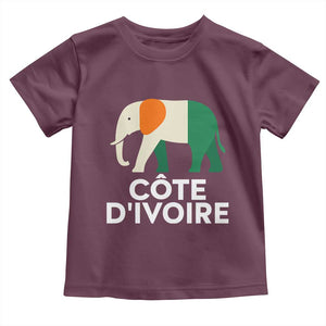 Proud Côte d'Ivoire Elephant Ivory Coast Flag Toddler T Shirt Ivorian Pride Retro Souvenir TS02 Maroon Print Your Wear