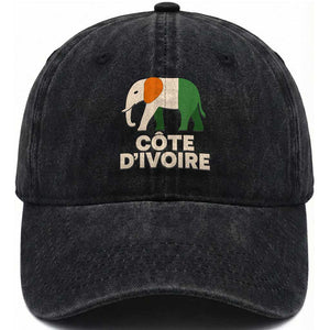 Proud Côte d'Ivoire Elephant Ivory Coast Flag Washed Cotton Baseball Cap Ivorian Pride Retro Souvenir