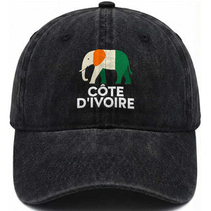 Proud Côte d'Ivoire Elephant Ivory Coast Flag Washed Cotton Baseball Cap Ivorian Pride Retro Souvenir TS02 Print Your Wear