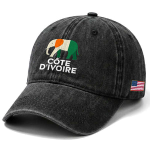 Proud Côte d'Ivoire Elephant Ivory Coast Flag Washed Cotton Baseball Cap Ivorian Pride Retro Souvenir TS02 Print Your Wear