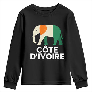 Proud Côte d'Ivoire Elephant Ivory Coast Flag Youth Sweatshirt Ivorian Pride Retro Souvenir TS02 Black Print Your Wear