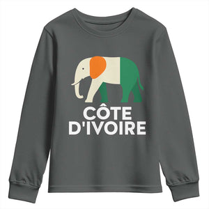Proud Côte d'Ivoire Elephant Ivory Coast Flag Youth Sweatshirt Ivorian Pride Retro Souvenir TS02 Dark Heather Print Your Wear