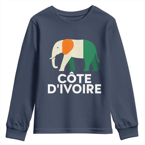Proud Côte d'Ivoire Elephant Ivory Coast Flag Youth Sweatshirt Ivorian Pride Retro Souvenir TS02 Navy Print Your Wear