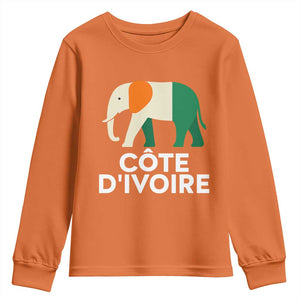 Proud Côte d'Ivoire Elephant Ivory Coast Flag Youth Sweatshirt Ivorian Pride Retro Souvenir TS02 Orange Print Your Wear