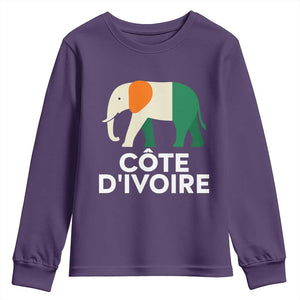 Proud Côte d'Ivoire Elephant Ivory Coast Flag Youth Sweatshirt Ivorian Pride Retro Souvenir TS02 Purple Print Your Wear