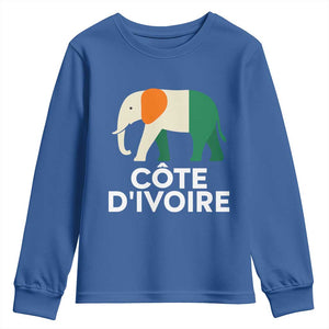 Proud Côte d'Ivoire Elephant Ivory Coast Flag Youth Sweatshirt Ivorian Pride Retro Souvenir TS02 Royal Blue Print Your Wear