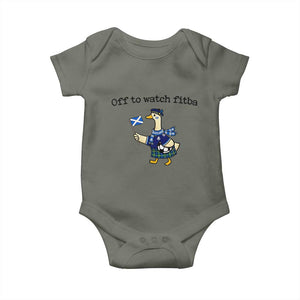 Funny Scottish Goose Scotland Football Baby Onesie Off to Watch Fitba Soccer Fans Meme TS02 Military Green Print Your Wear