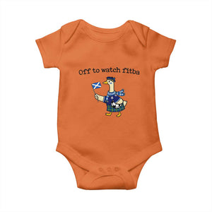 Funny Scottish Goose Scotland Football Baby Onesie Off to Watch Fitba Soccer Fans Meme TS02 Orange Print Your Wear