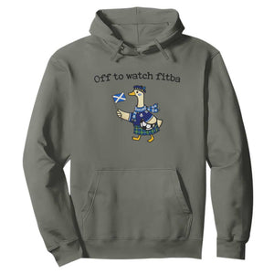 Funny Scottish Goose Scotland Football Hoodie Off to Watch Fitba Soccer Fans Meme TS02 Military Green Print Your Wear