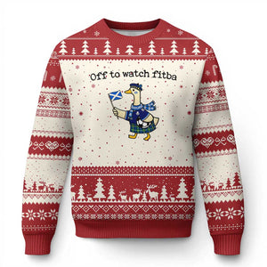 Funny Scottish Goose Scotland Football Ugly Christmas Sweater Off to Watch Fitba Soccer Fans Meme TS02 Beige Red Print Your Wear