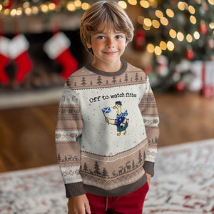 Funny Scottish Goose Scotland Football Ugly Christmas Sweater Off to Watch Fitba Soccer Fans Meme TS02 Mocha Mousse Print Your Wear