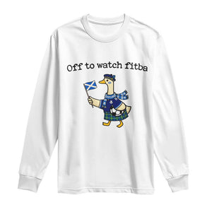 Funny Scottish Goose Scotland Football Long Sleeve Shirt Off to Watch Fitba Soccer Fans Meme TS02 White Print Your Wear