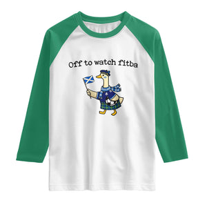 Funny Scottish Goose Scotland Football Raglan Shirt Off to Watch Fitba Soccer Fans Meme TS02 White Kelly Green Print Your Wear