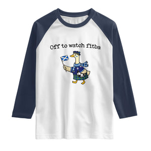 Funny Scottish Goose Scotland Football Raglan Shirt Off to Watch Fitba Soccer Fans Meme TS02 White Navy Print Your Wear