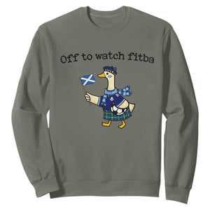 Funny Scottish Goose Scotland Football Sweatshirt Off to Watch Fitba Soccer Fans Meme TS02 Military Green Print Your Wear