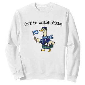 Funny Scottish Goose Scotland Football Sweatshirt Off to Watch Fitba Soccer Fans Meme TS02 White Print Your Wear