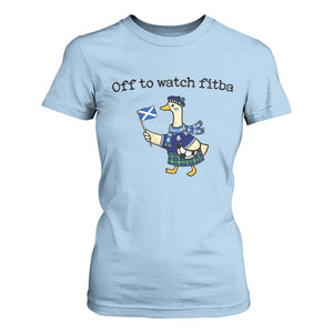 Funny Scottish Goose Scotland Football T Shirt For Women Off to Watch Fitba Soccer Fans Meme TS02 Light Blue Print Your Wear