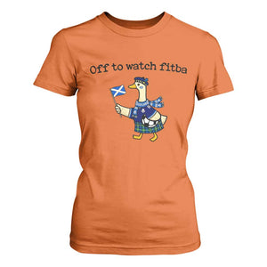 Funny Scottish Goose Scotland Football T Shirt For Women Off to Watch Fitba Soccer Fans Meme TS02 Orange Print Your Wear