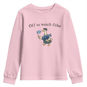 Funny Scottish Goose Scotland Football Youth Sweatshirt Off to Watch Fitba Soccer Fans Meme TS02 Light Pink Print Your Wear