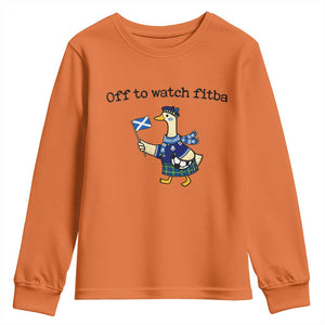 Funny Scottish Goose Scotland Football Youth Sweatshirt Off to Watch Fitba Soccer Fans Meme TS02 Orange Print Your Wear