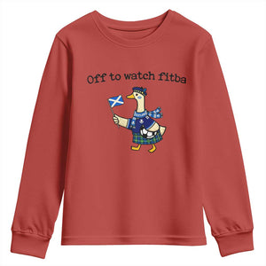 Funny Scottish Goose Scotland Football Youth Sweatshirt Off to Watch Fitba Soccer Fans Meme TS02 Red Print Your Wear