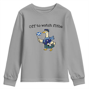 Funny Scottish Goose Scotland Football Youth Sweatshirt Off to Watch Fitba Soccer Fans Meme TS02 Sport Gray Print Your Wear