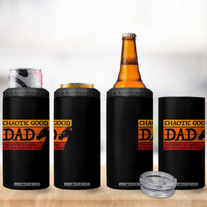 Chaotic Good Dad Funny Tabletop Gamer Parenting 4 in 1 Can Cooler Tumbler Retro Sunset Vintage Fantasy Graphic