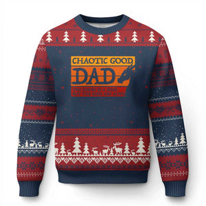 Chaotic Good Dad Funny Tabletop Gamer Parenting Ugly Christmas Sweater Retro Sunset Vintage Fantasy Graphic