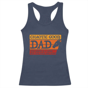 Chaotic Good Dad Funny Tabletop Gamer Parenting Racerback Tank Top Retro Sunset Vintage Fantasy Graphic