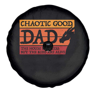 Chaotic Good Dad Funny Tabletop Gamer Parenting Spare Tire Cover Retro Sunset Vintage Fantasy Graphic