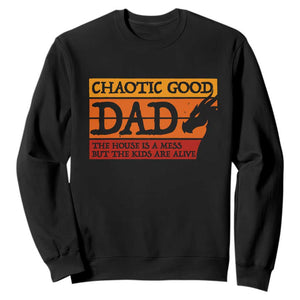 Chaotic Good Dad Funny Tabletop Gamer Parenting Sweatshirt Retro Sunset Vintage Fantasy Graphic