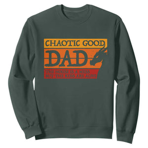 Chaotic Good Dad Funny Tabletop Gamer Parenting Sweatshirt Retro Sunset Vintage Fantasy Graphic