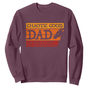 Chaotic Good Dad Funny Tabletop Gamer Parenting Sweatshirt Retro Sunset Vintage Fantasy Graphic
