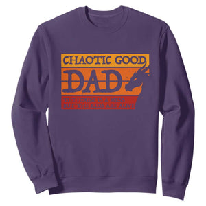 Chaotic Good Dad Funny Tabletop Gamer Parenting Sweatshirt Retro Sunset Vintage Fantasy Graphic