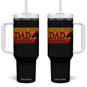 Chaotic Good Dad Funny Tabletop Gamer Parenting Tumbler With Handle Retro Sunset Vintage Fantasy Graphic