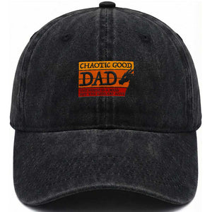 Chaotic Good Dad Funny Tabletop Gamer Parenting Washed Cotton Baseball Cap Retro Sunset Vintage Fantasy Graphic