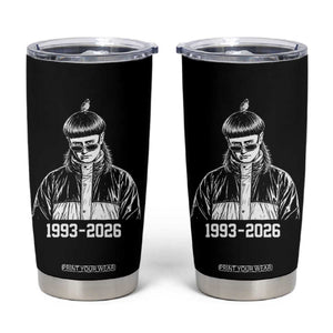 Retro Bowl Cut Music Icon Rip Memorial Tumbler Cup 1993 2026 Internet Meme Pop Culture Fan