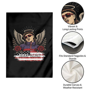 Retro Bowl Cut Music Icon Angel Wings Rest In Peace Garden Flag American Flag Memorial 1993 2026 Pop Culture Fan
