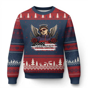 Retro Bowl Cut Music Icon Angel Wings Rest In Peace Ugly Christmas Sweater American Flag Memorial 1993 2026 Pop Culture Fan