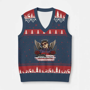 Retro Bowl Cut Music Icon Angel Wings Rest In Peace V-Neck Knit Sweater Vest American Flag Memorial 1993 2026 Pop Culture Fan