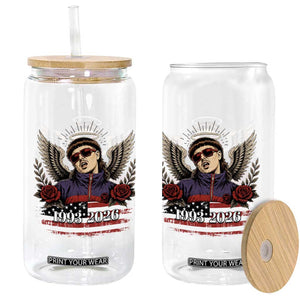 Retro Bowl Cut Music Icon Angel Wings Rest In Peace Glass Can American Flag Memorial 1993 2026 Pop Culture Fan
