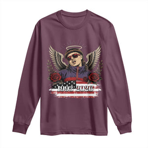 Retro Bowl Cut Music Icon Angel Wings Rest In Peace Long Sleeve Shirt American Flag Memorial 1993 2026 Pop Culture Fan