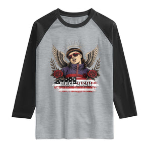 Retro Bowl Cut Music Icon Angel Wings Rest In Peace Raglan Shirt American Flag Memorial 1993 2026 Pop Culture Fan