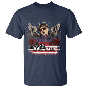 Retro Bowl Cut Music Icon Angel Wings Rest In Peace T Shirt American Flag Memorial 1993 2026 Pop Culture Fan