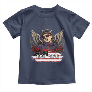 Retro Bowl Cut Music Icon Angel Wings Rest In Peace Toddler T Shirt American Flag Memorial 1993 2026 Pop Culture Fan